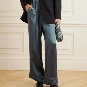 Satin Wide Leg Pants in Slate Blue